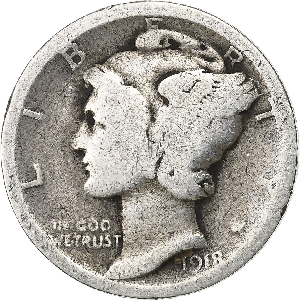 Vereinigte Staaten, Dime, Mercury, 1918, U.S. Mint, Silber, SGE+, KM:140