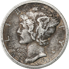 United States, Dime, Mercury, 1917, U.S. Mint, Silver, EF(40-45), KM:140