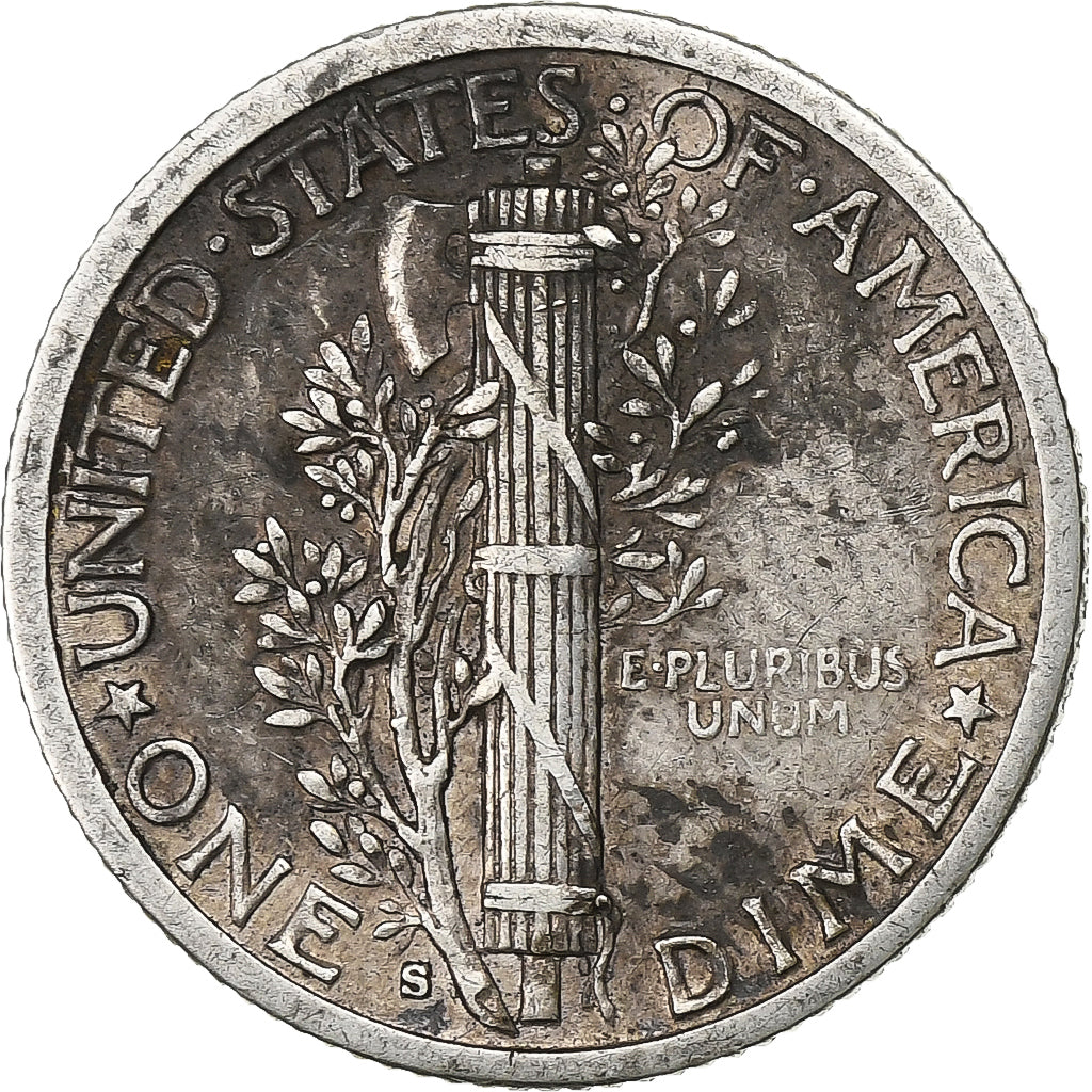 United States, Dime, Mercury, 1917, U.S. Mint, Silver, EF(40-45), KM:140