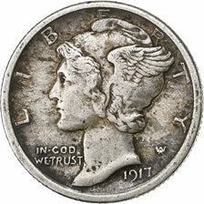 United States, Dime, Mercury, 1917, U.S. Mint, Silver, VF(30-35), KM:140