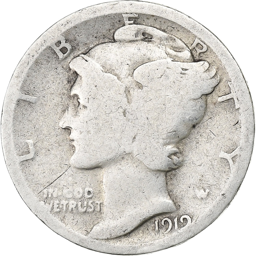 USA, Dime, Mercury, 1919, U.S. Mint, Srebro, F(12-15), KM:140