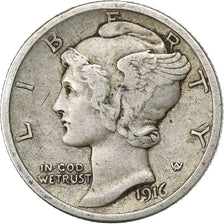 United States, Dime, Mercury, 1916, U.S. Mint, Silver, VF(30-35), KM:140