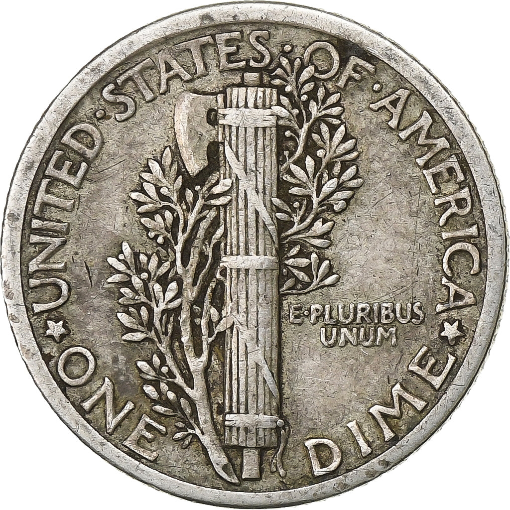 United States, Dime, Mercury, 1916, U.S. Mint, Silver, VF(30-35), KM:140