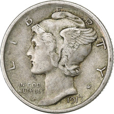 United States, Dime, Mercury, 1917, U.S. Mint, Silver, EF(40-45), KM:140
