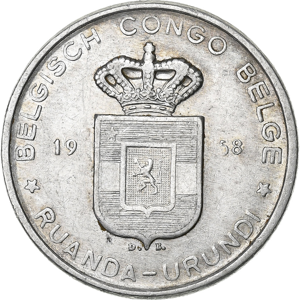 Belgian Congo, RUANDA-URUNDI, Baudouin I, 5 Francs, 1958, Aluminum, EF(40-45)
