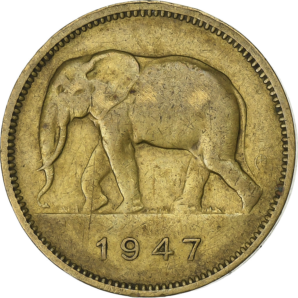 Belgian Congo, Régence Prince Charles, 2 Francs, 1947, Brass, EF(40-45), KM:28