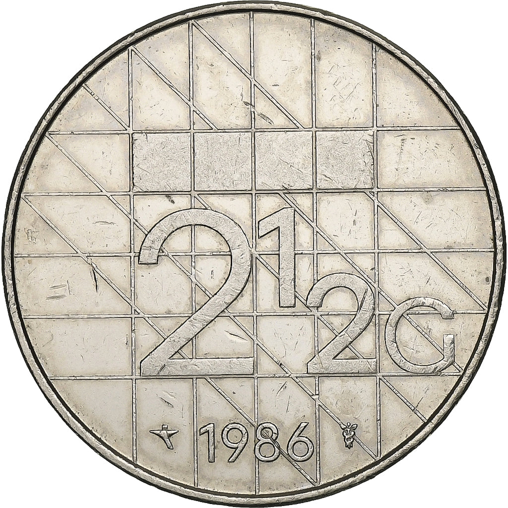 Holandia, Beatrix, 2-1/2 Gulden, 1986, Nikiel, AU(50-53), KM:206