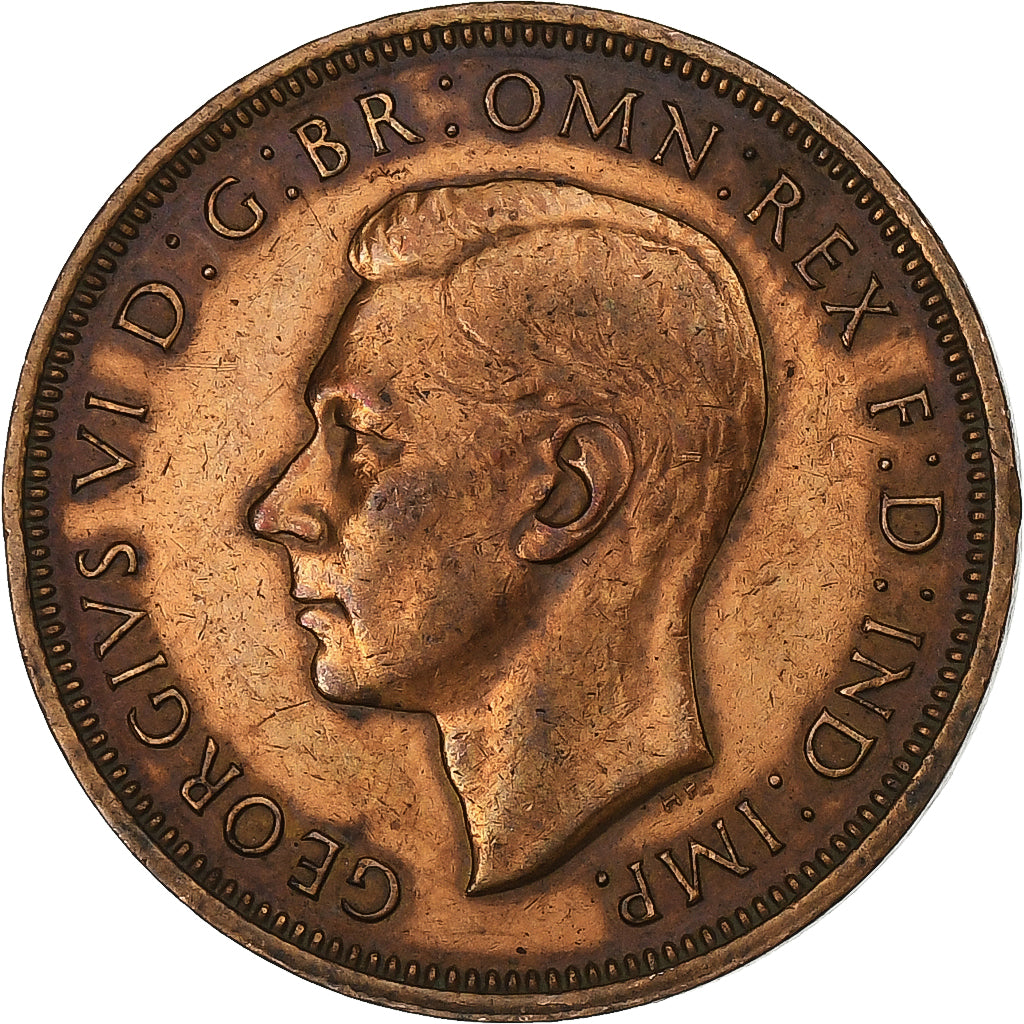 Gran Bretagna, George VI, 1/2 Penny, 1945, Bronzo, BB, KM:844