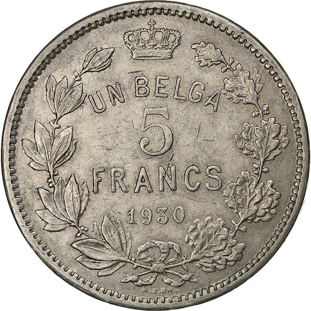 Bélgica, Albert I, 5 Francs, 5 Frank, 1930, Níquel, MBC, KM:97.1