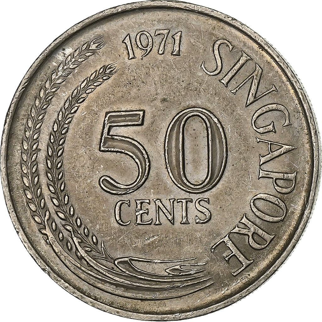 Singapur, 50 Cents, 1971, Singapore Mint, Miedź-Nikiel, AU(50-53), KM:5