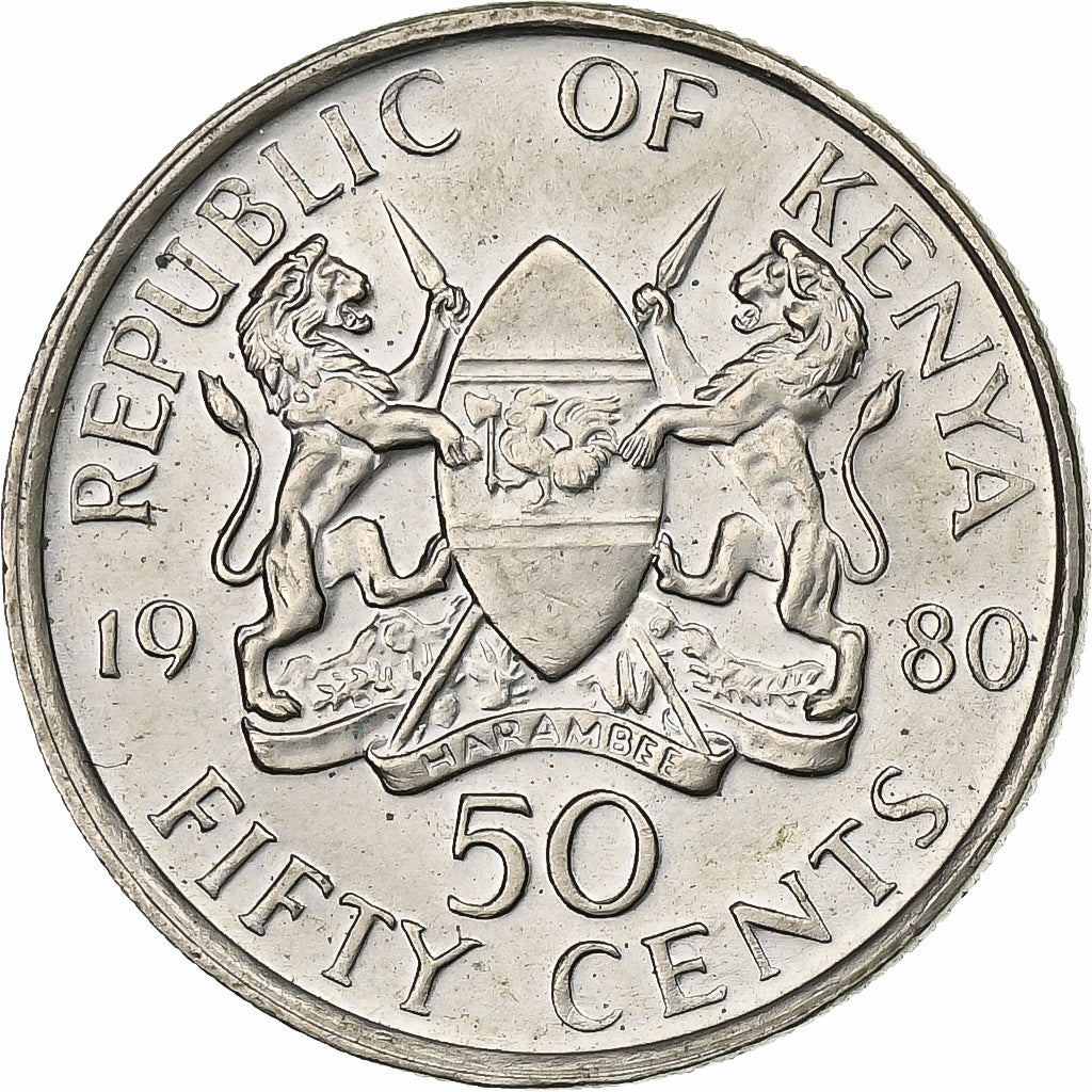 Kenia, 50 Cents, 1980, British Royal Mint, Miedź-Nikiel, AU(50-53), KM:19