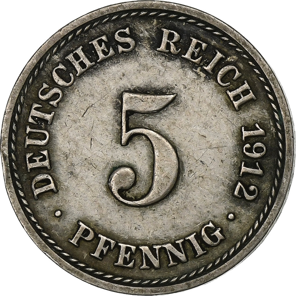 NIEMCY - IMPERIUM, Wilhelm II, 5 Pfennig, 1912, Berlin, Miedź-Nikiel