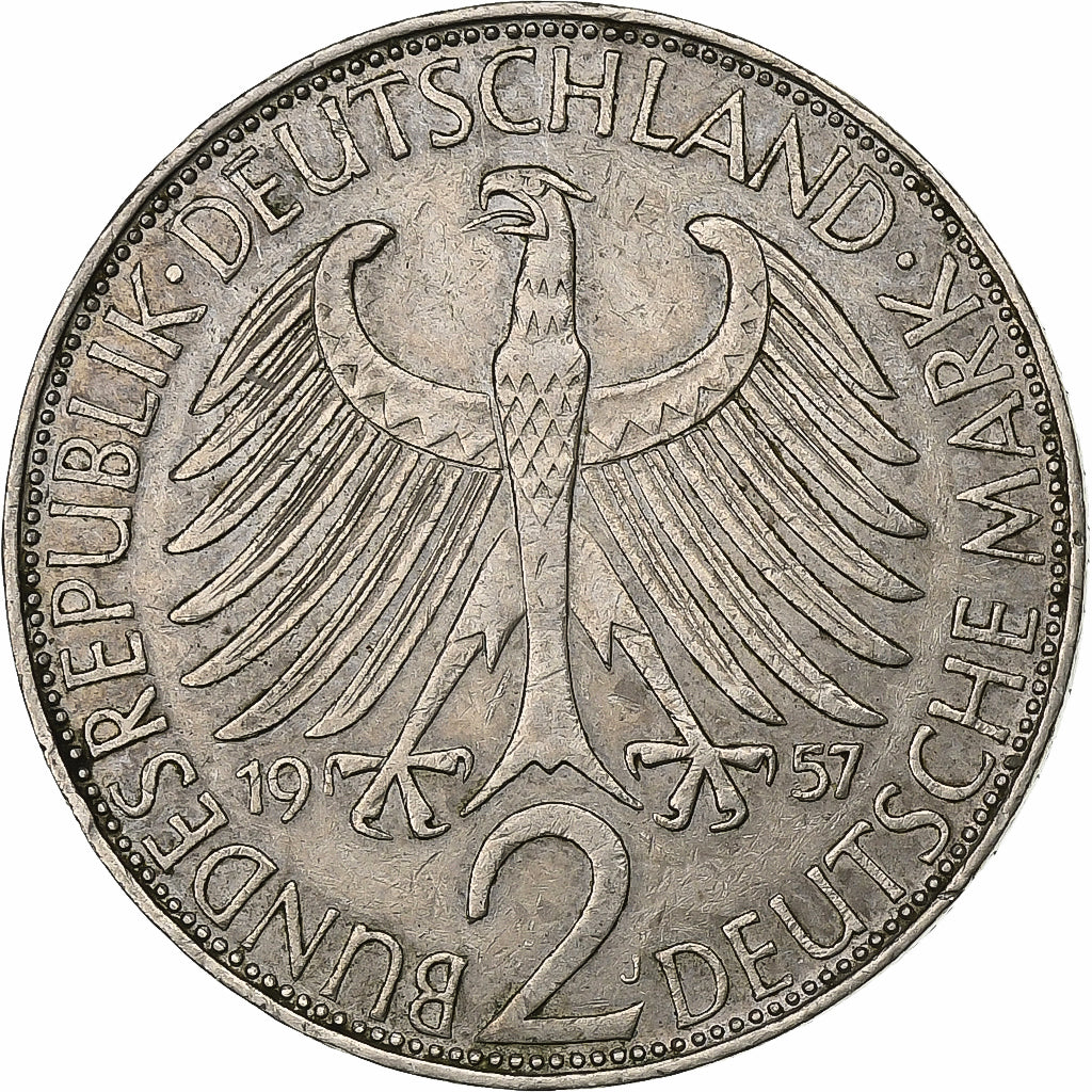 GERMANY - FEDERAL REPUBLIC, 2 Mark, 1957, Hambourg, Copper-nickel, EF(40-45)