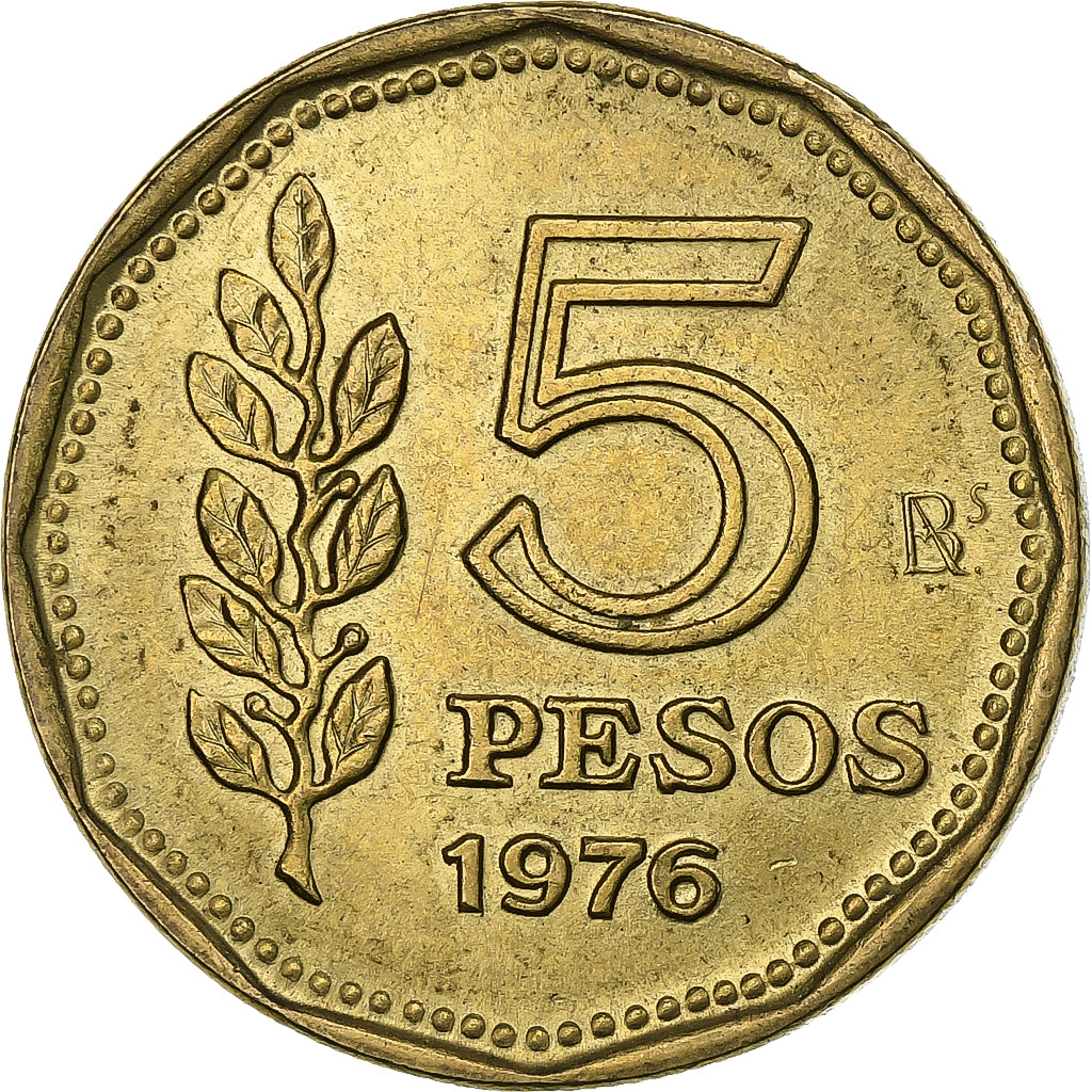 Argentina, 5 Pesos, 1976, Alluminio-bronzo, BB+, KM:71
