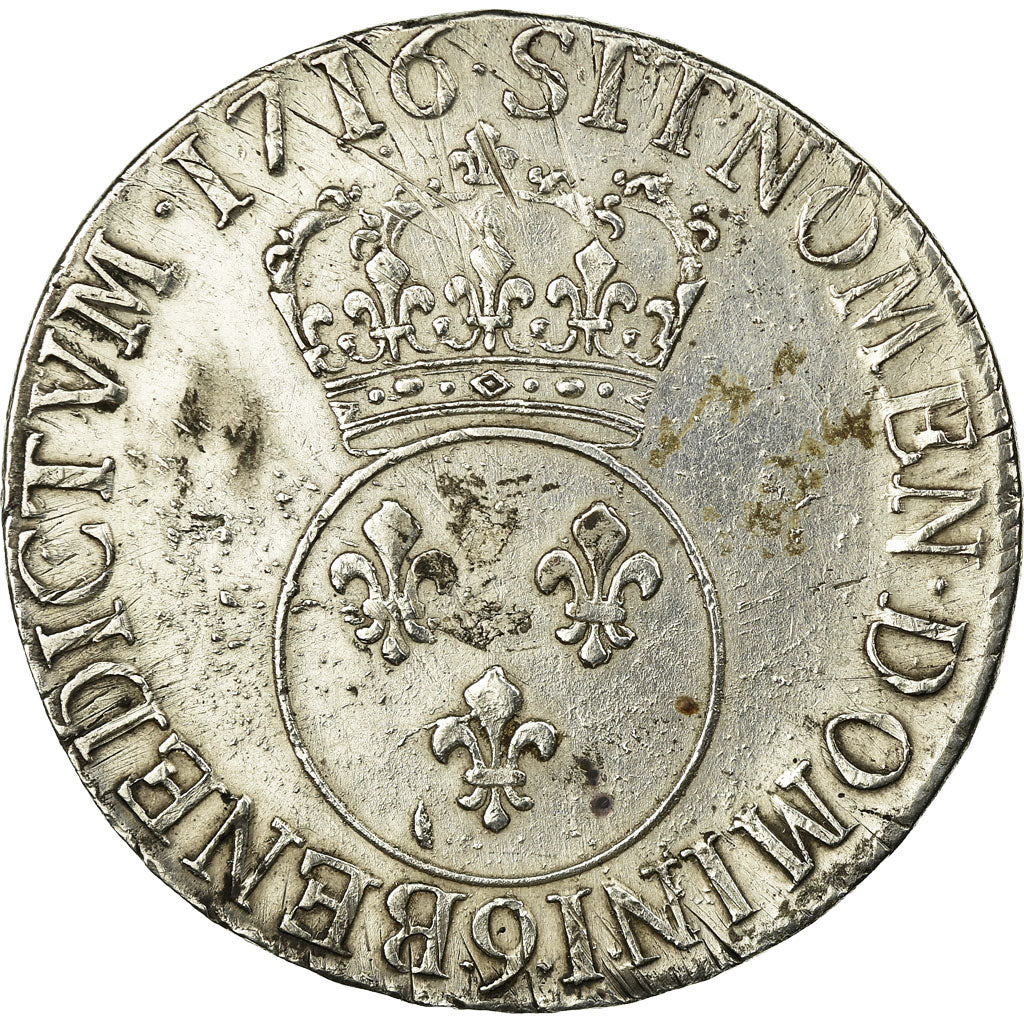 France, Louis XV, Écu Vertugadin, 1716, Rennes, VF(30-35), KM 414.25