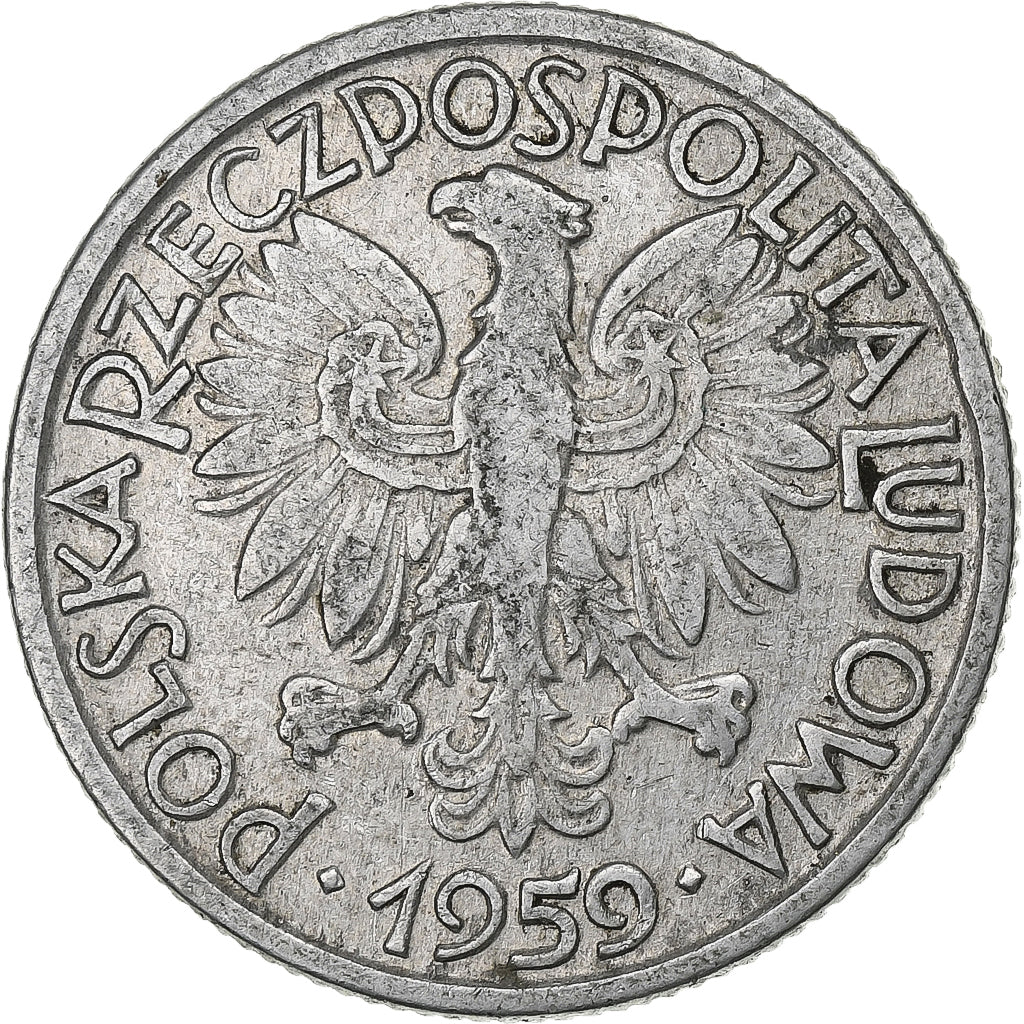 Poland, 2 Zlote, 1959, Warsaw, Aluminum, EF(40-45), KM:46