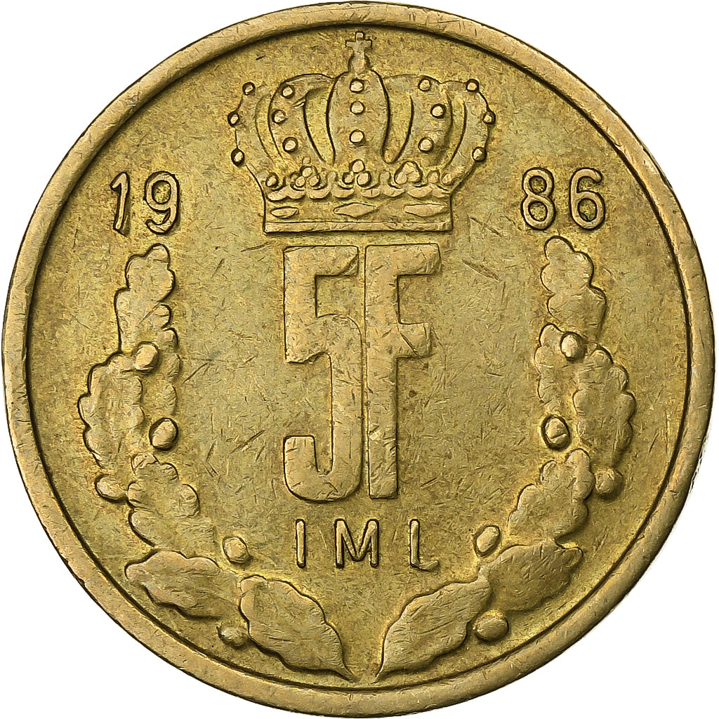 Luxembourg, Jean, 5 Francs, 1986, Aluminum-Bronze, EF(40-45), KM:60.1