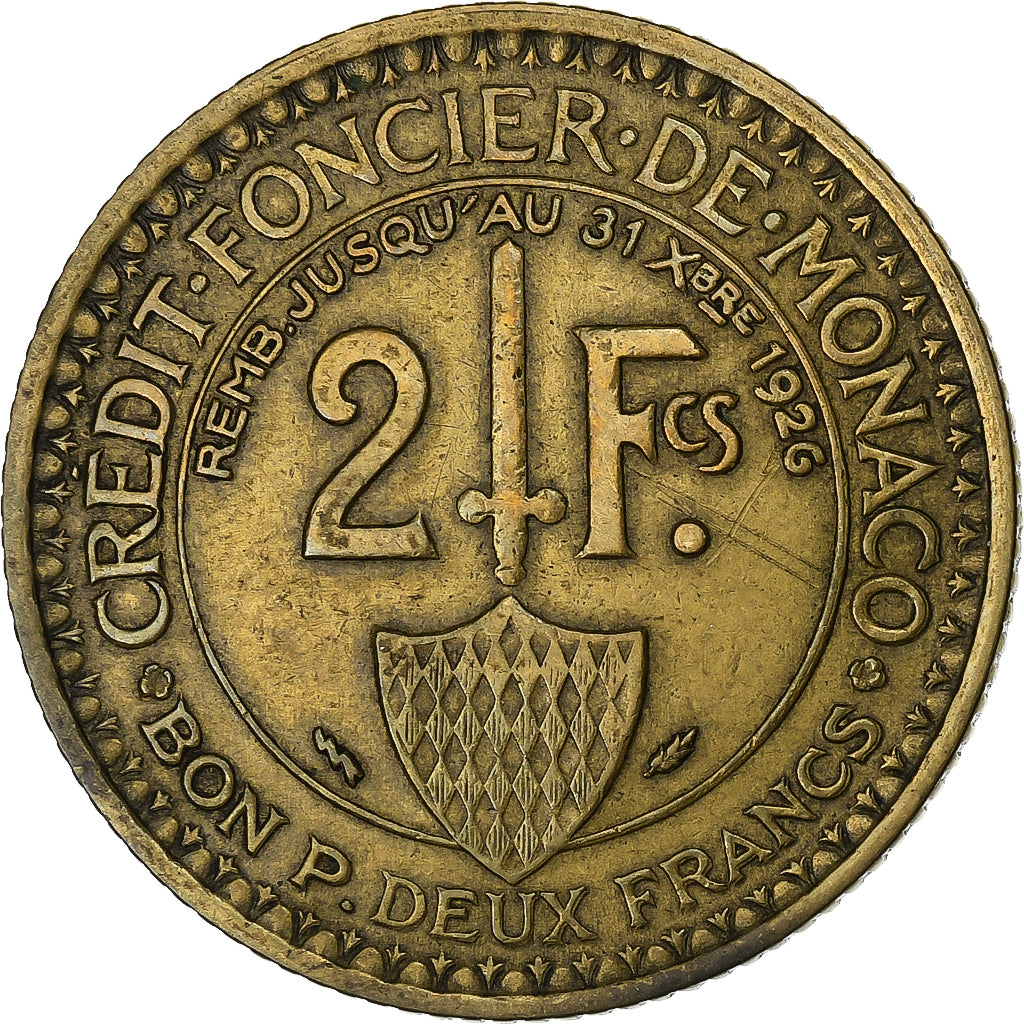 Monaco, Louis II, 2 Francs, 1924, Poissy, Alluminio-bronzo, BB, Gadoury:MC129