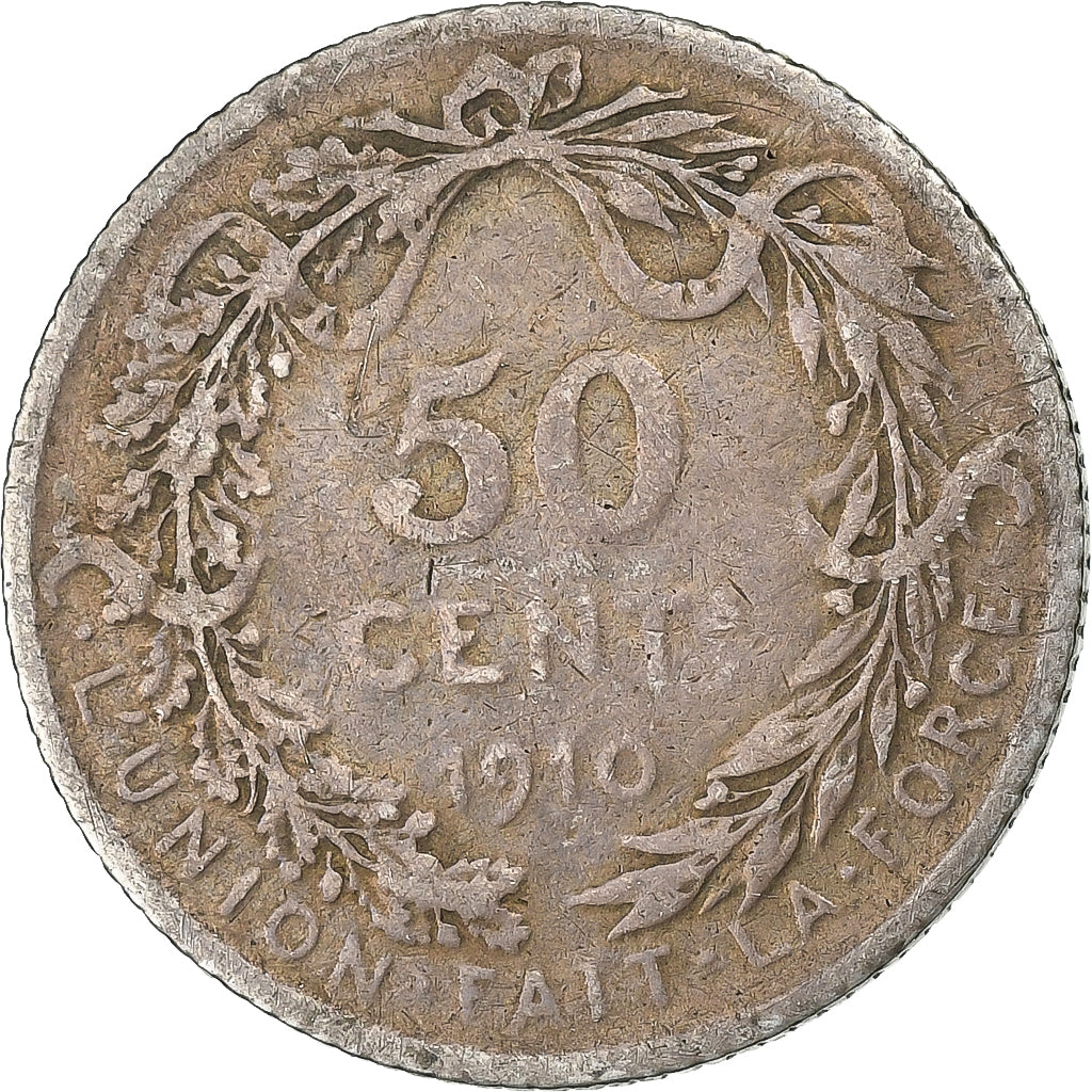 Bélgica, Albert I, 50 Centimes, 1910, Prata, VF(20-25), KM:70