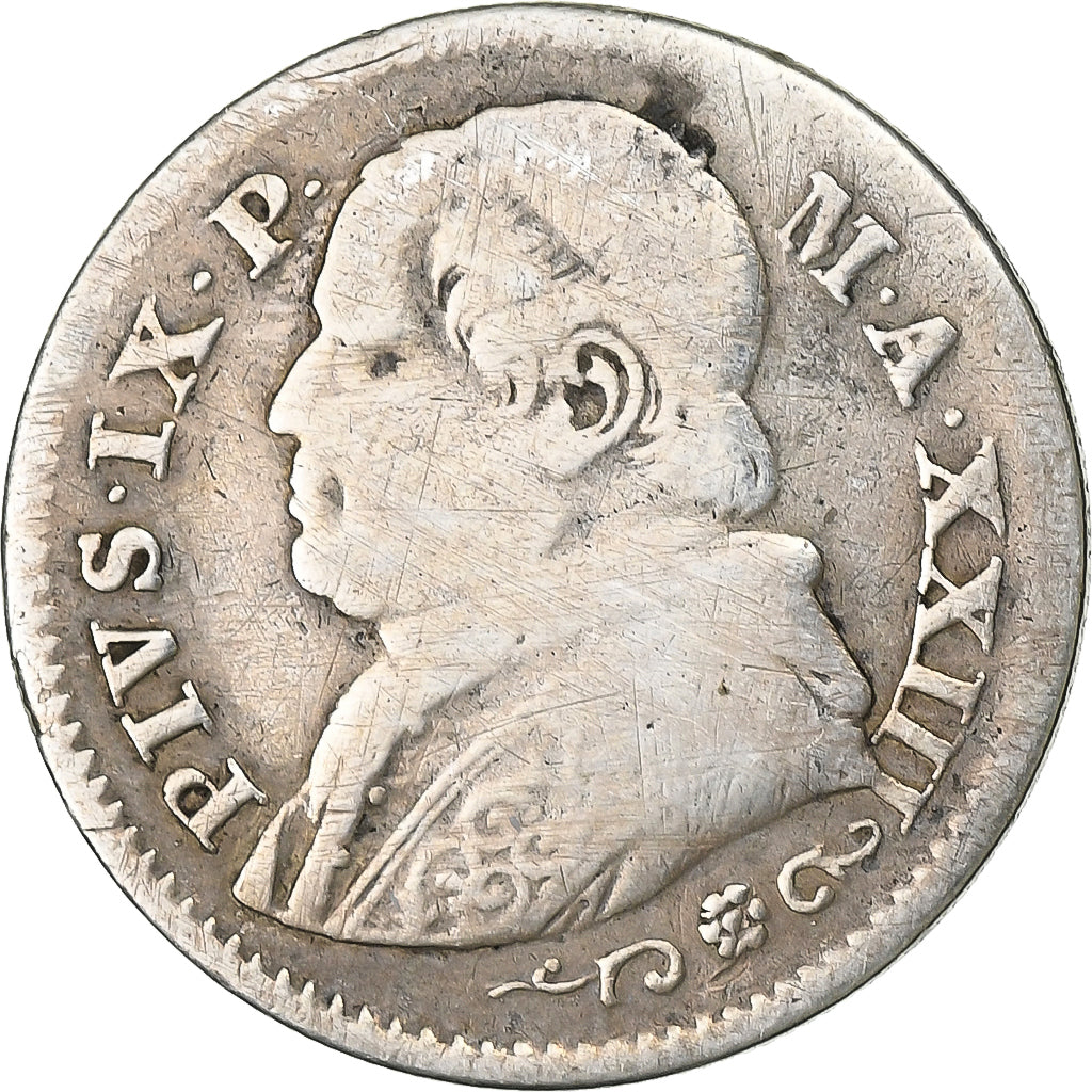 États pontificaux, Pius IX, 10 Soldi, 50 Centesimi, 1869, Rome, Argent, TB