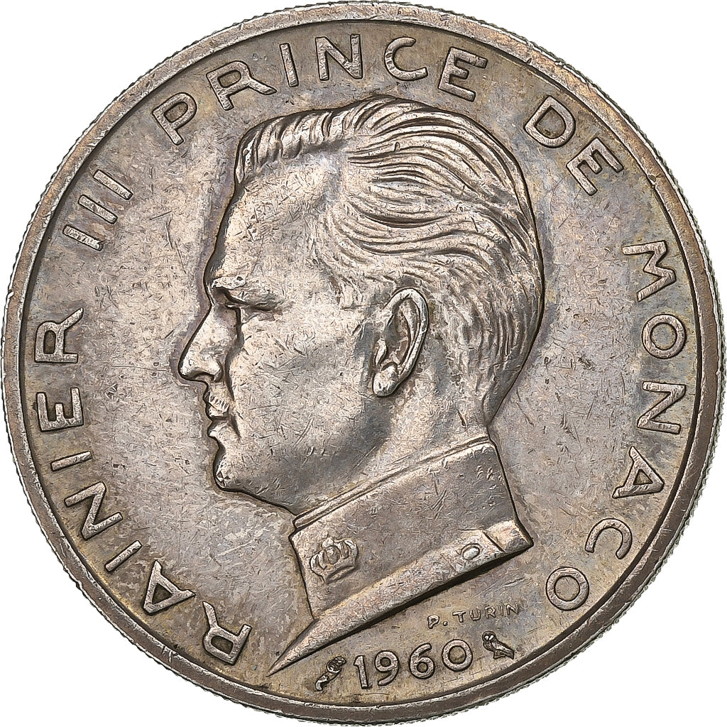 Monaco, Rainier III, 5 Francs, 1960, Zilver, ZF+, Gadoury:MC 152, KM:141
