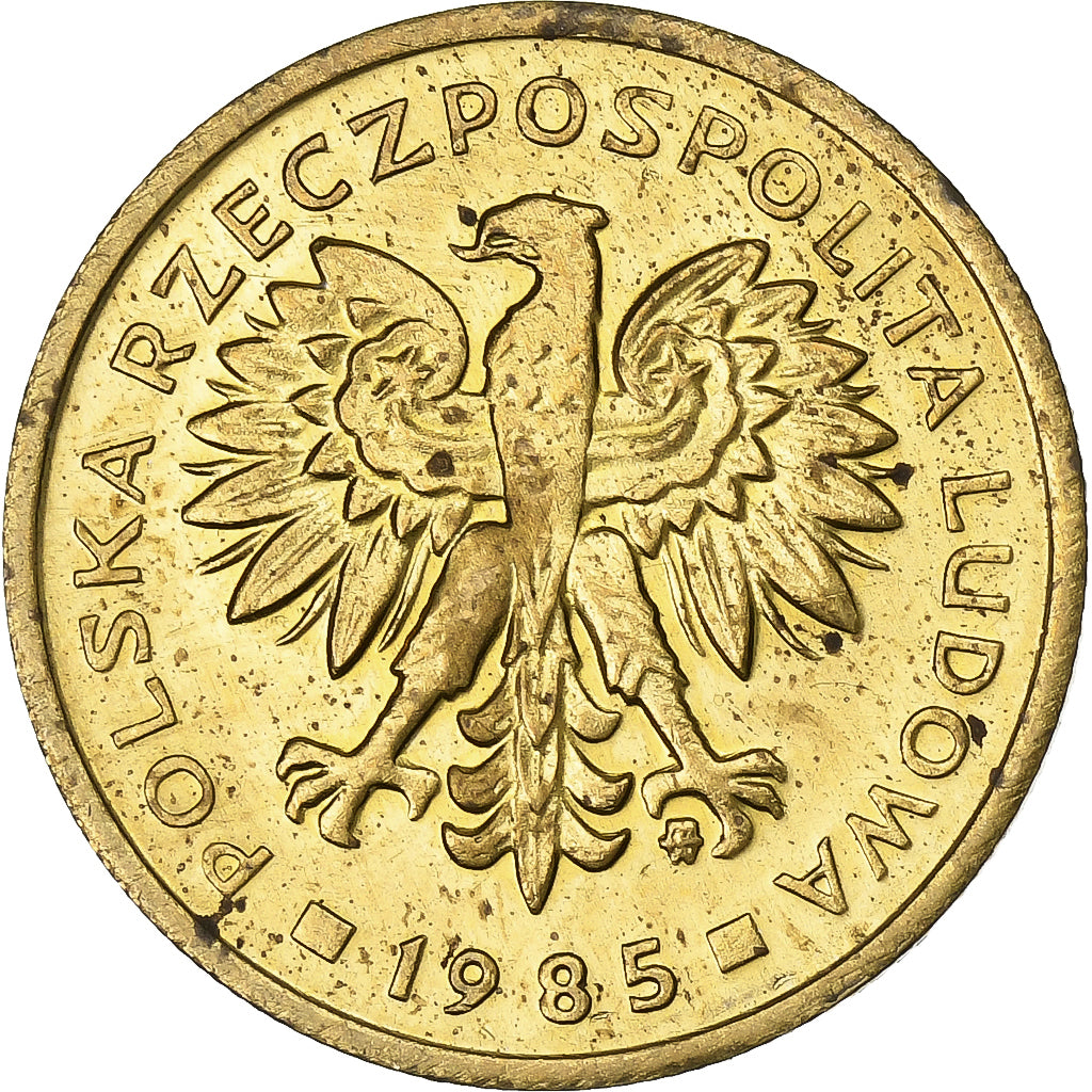 Poland, 2 Zlote, 1985, Warsaw, Brass, AU(50-53), KM:80.1
