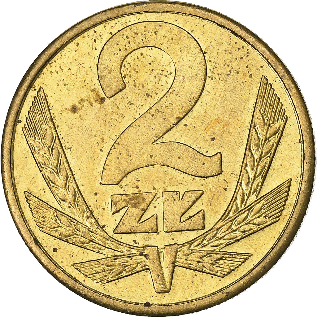 Poland, 2 Zlote, 1985, Warsaw, Brass, AU(50-53), KM:80.1