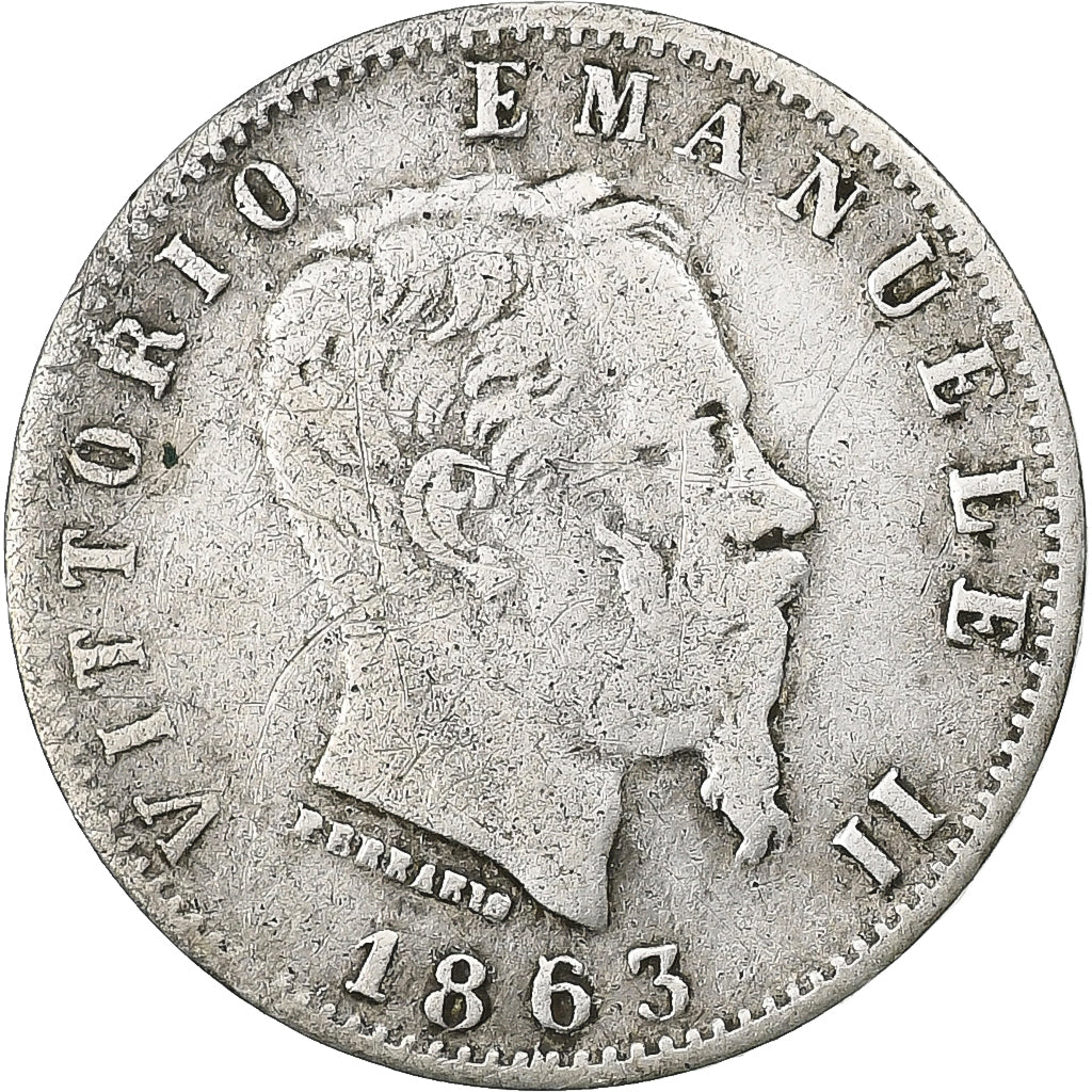 Italie, Vittorio Emanuele II, 20 Centesimi, 1863, Milan, Argent, B+, KM:13.1