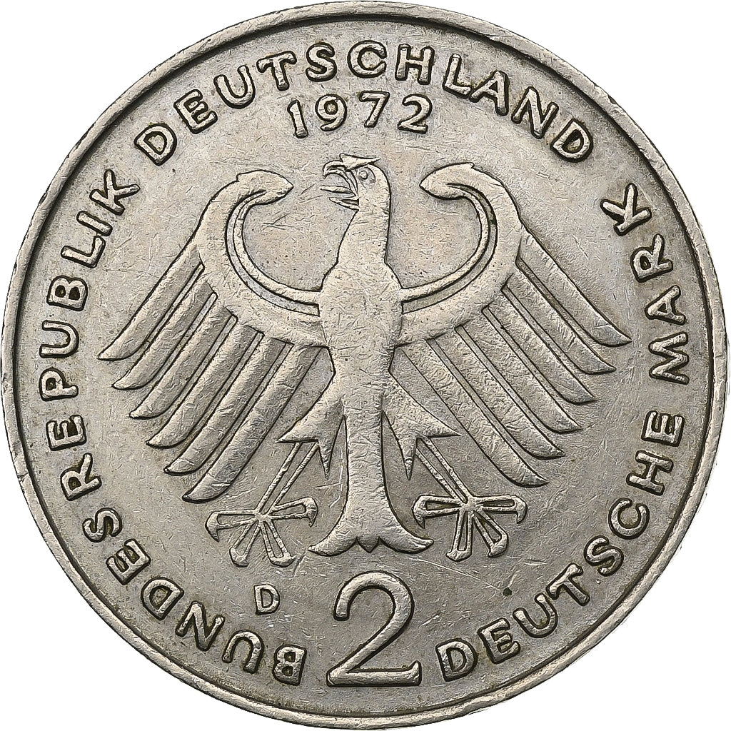 GERMANY - FEDERAL REPUBLIC, 2 Mark, 1972, Munich, Copper-Nickel Clad Nickel