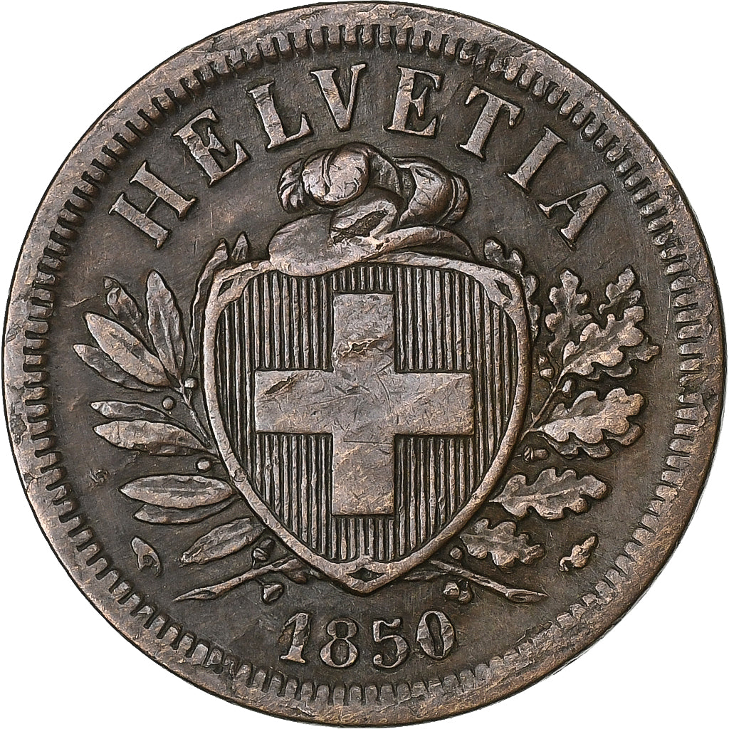 Schweiz, 2 Rappen, 1850, Paris, Bronze, SS, KM:4.1