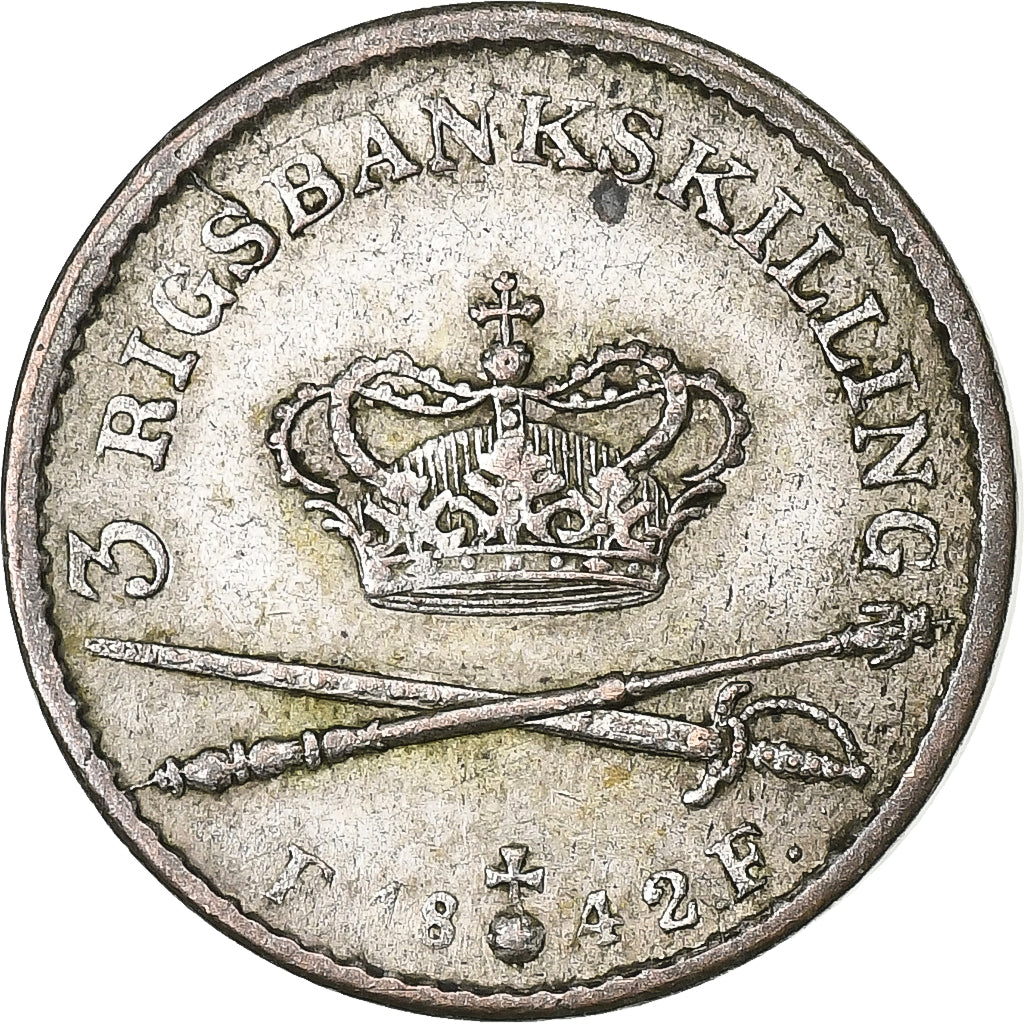 Dinamarca, Christian VIII, 3 Rigsbankskilling, 1842, Plata, MBC, KM:729