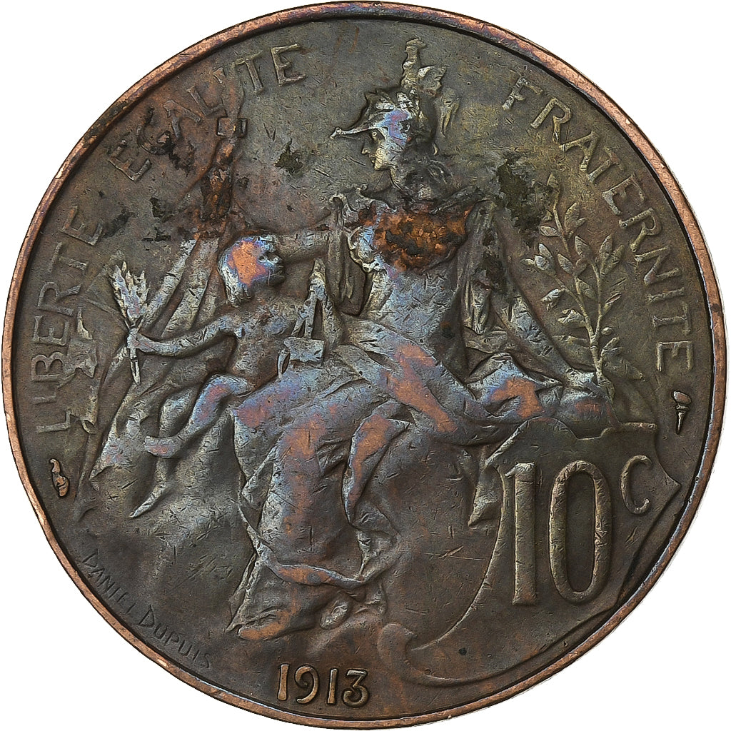 França, 10 Centimes, Dupuis, 1913, Paris, Bronze, AU(50-53), Gadoury:277