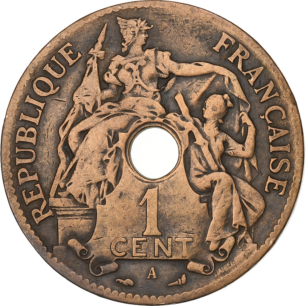 French Indo-China, Cent, 1902, Paris, Bronze, EF(40-45), Lecompte:58, KM:8