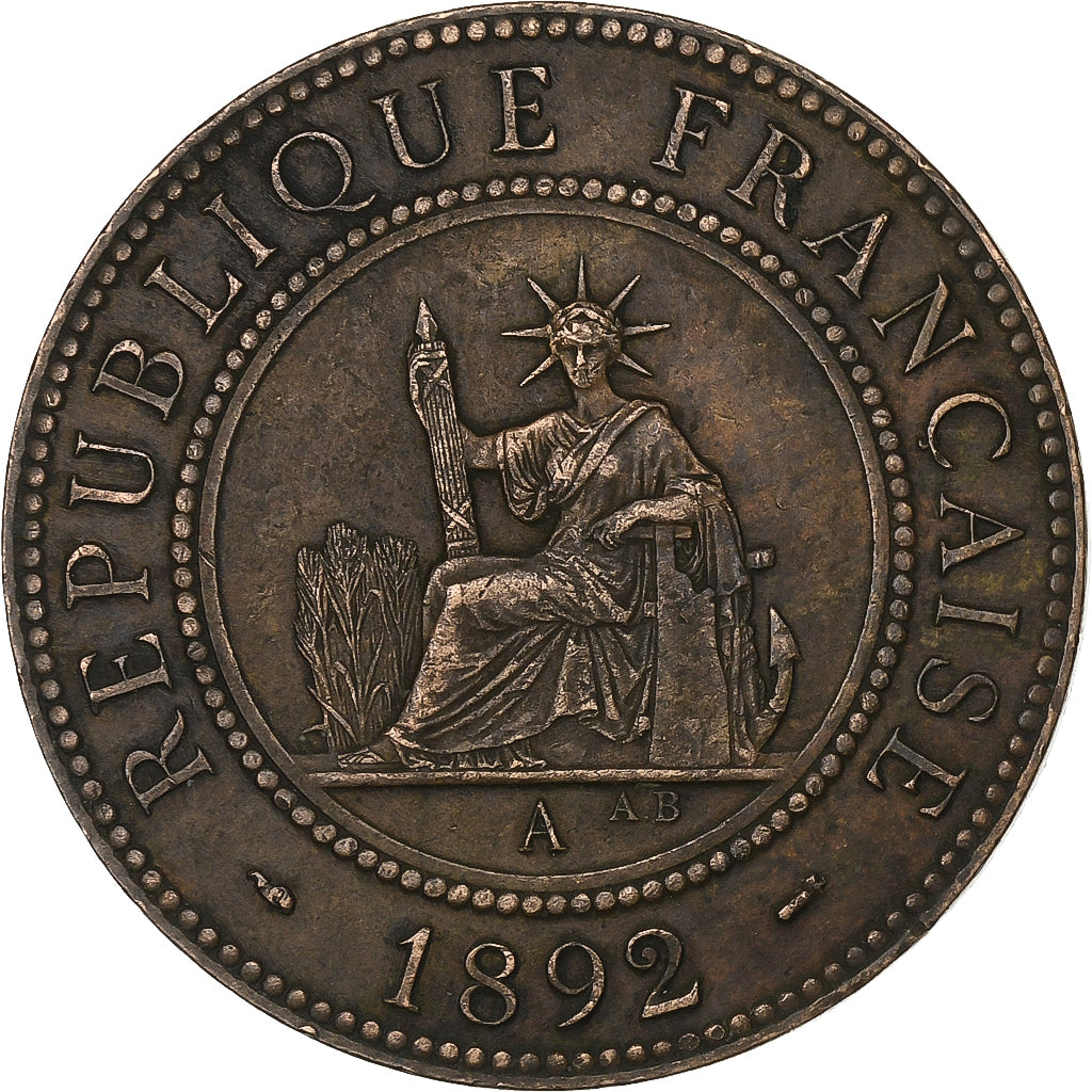 Indocia Francese, Cent, 1892, Paris, Bronzo, BB, Lecompte:43, KM:1