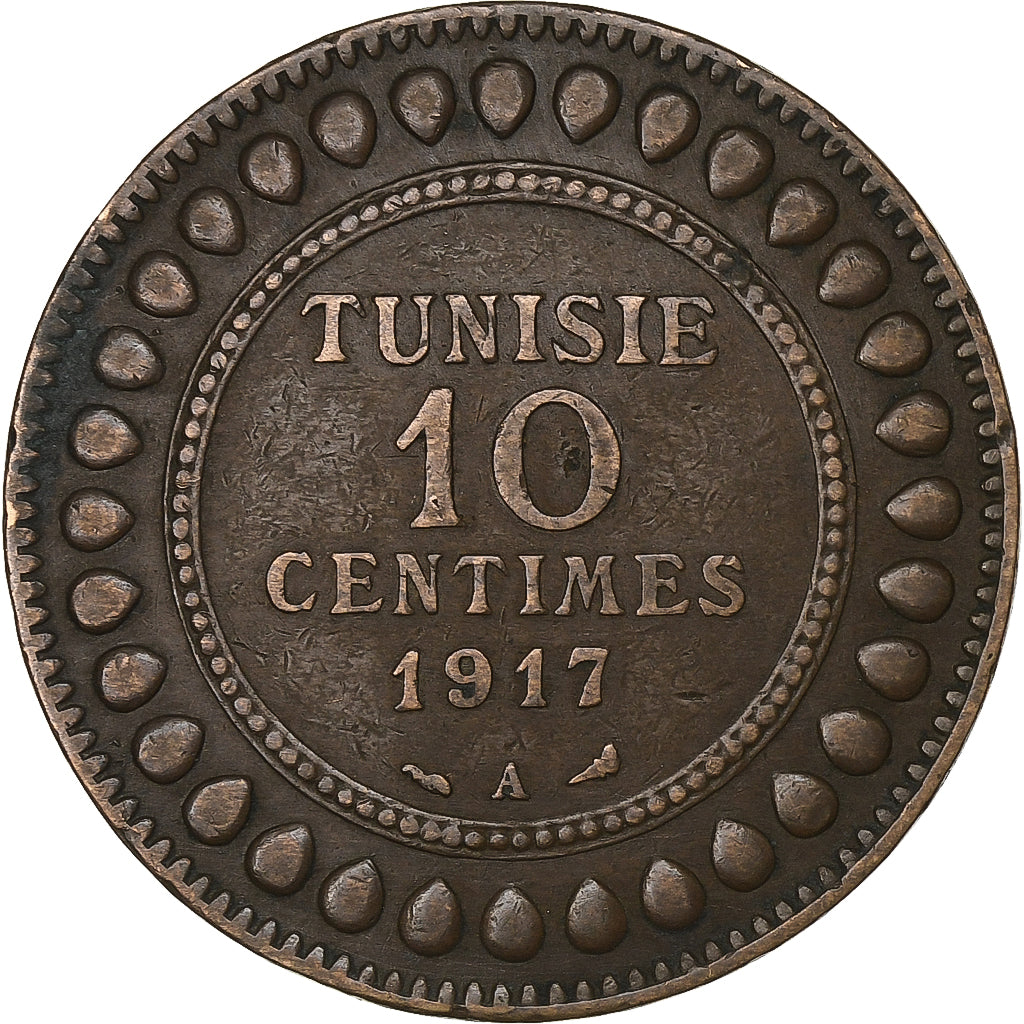 Tunisie, Muhammad al-Nasir Bey, 10 Centimes, 1917, Paris, Bronze, TTB