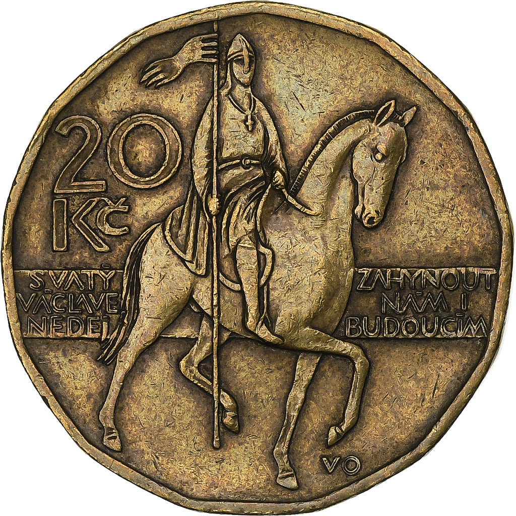 República Checa, 20 Korun, 2002, Latón chapado en acero, MBC, KM:5