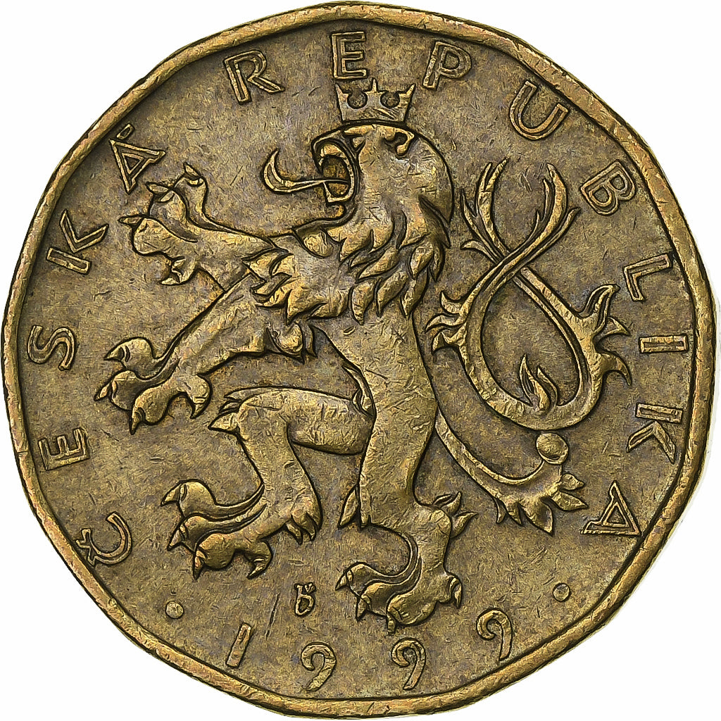 Czech Republic, 20 Korun, 1999, Brass plated steel, EF(40-45), KM:5