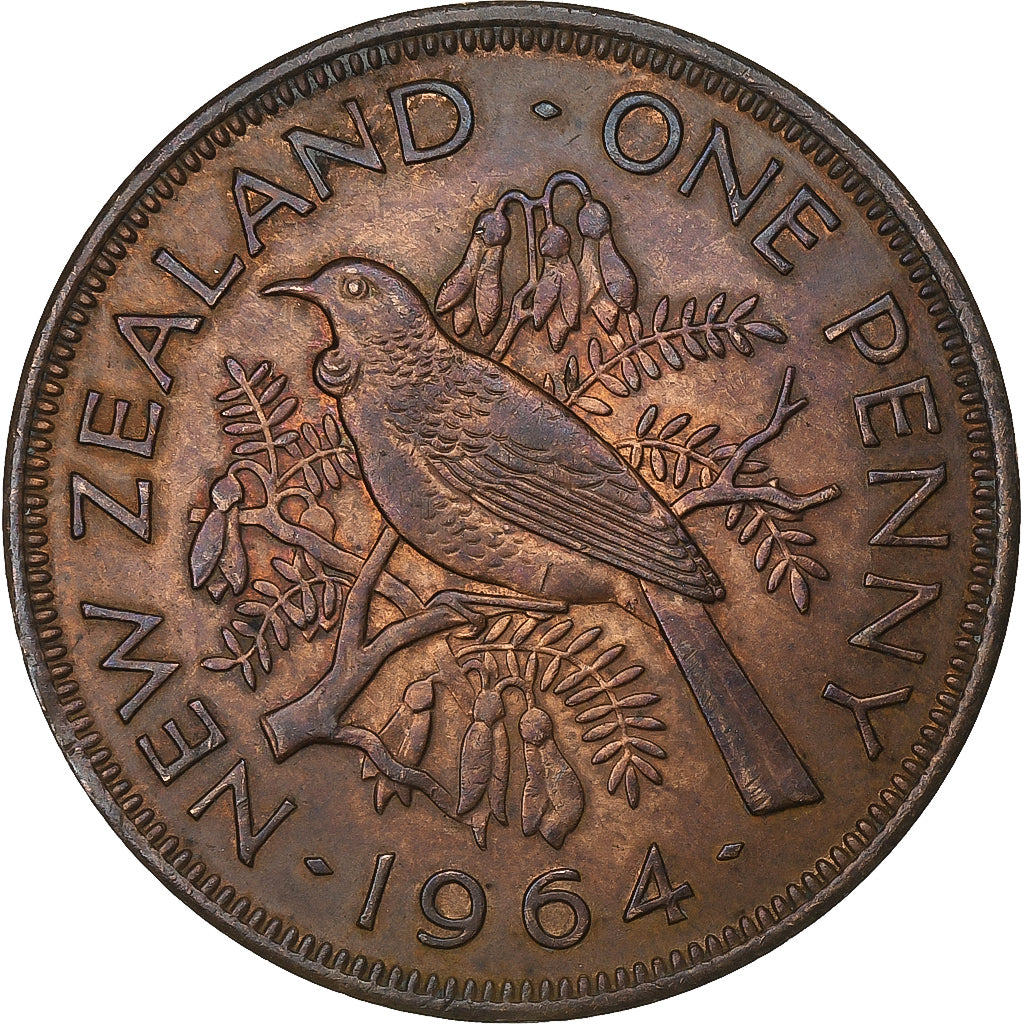 New Zealand, Elizabeth II, Penny, 1964, Bronze, EF(40-45), KM:24.2
