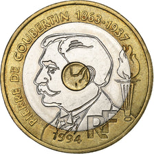 France, 20 Francs, Pierre de Coubertin, 1994, Tri-Metallic, AU(50-53)