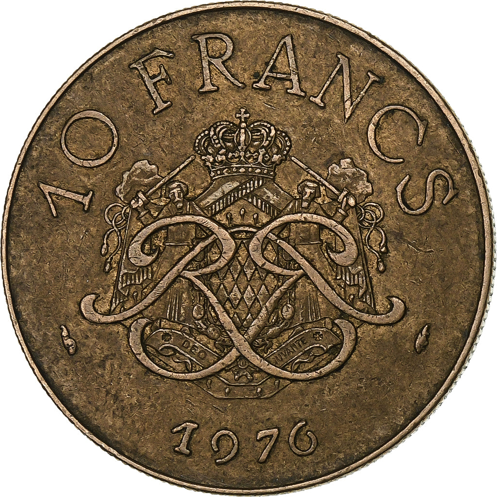Mónaco, Rainier III, 10 Francs, 1976, Cobre - níquel - aluminio, MBC