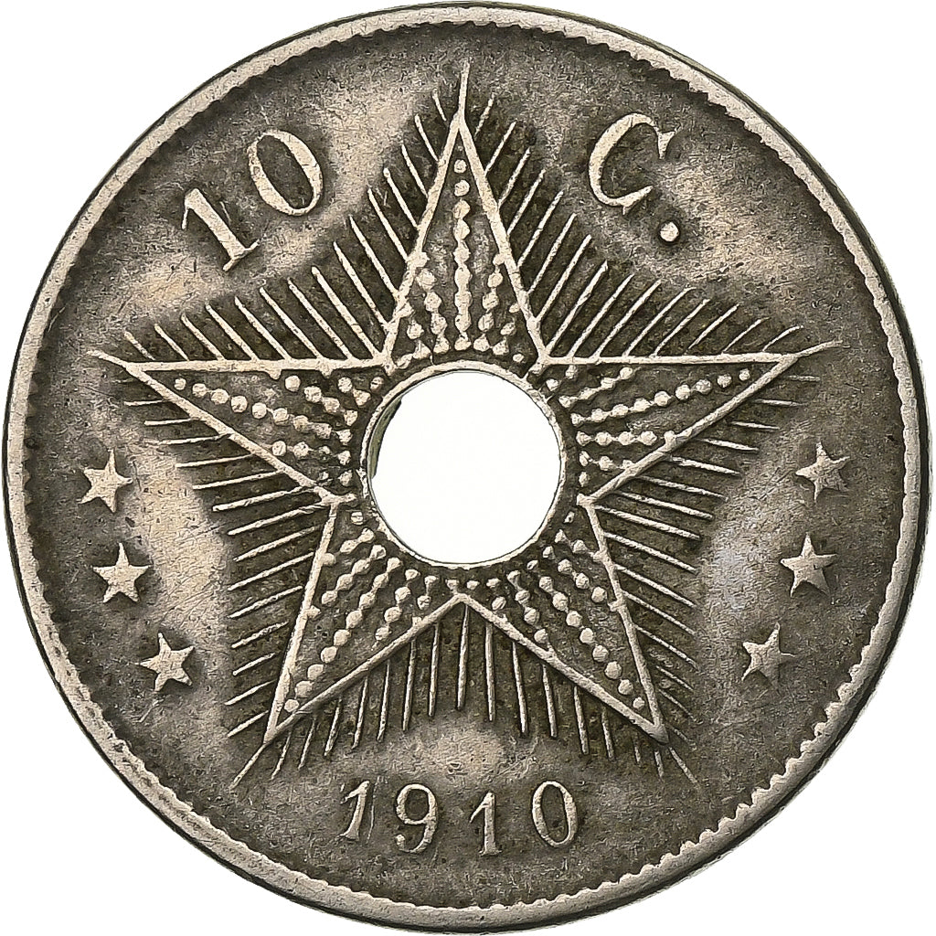 Congo belga, Albert I, 10 Centimes, 1910, Heaton, Rame-nichel, BB, KM:18