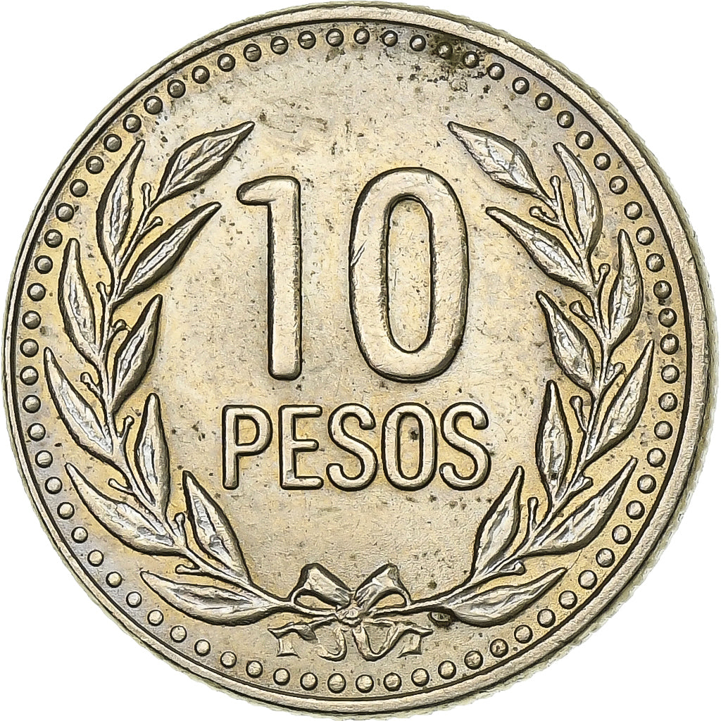 Colombia, 10 Pesos, 1989, Zinc Copper Nickel, ZF, KM:281.1