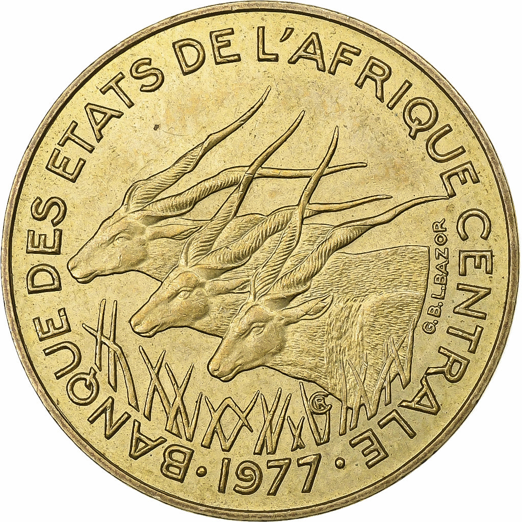 Central African States, 10 Francs, 1977, Paris, Aluminum-Bronze, AU(50-53), KM:9
