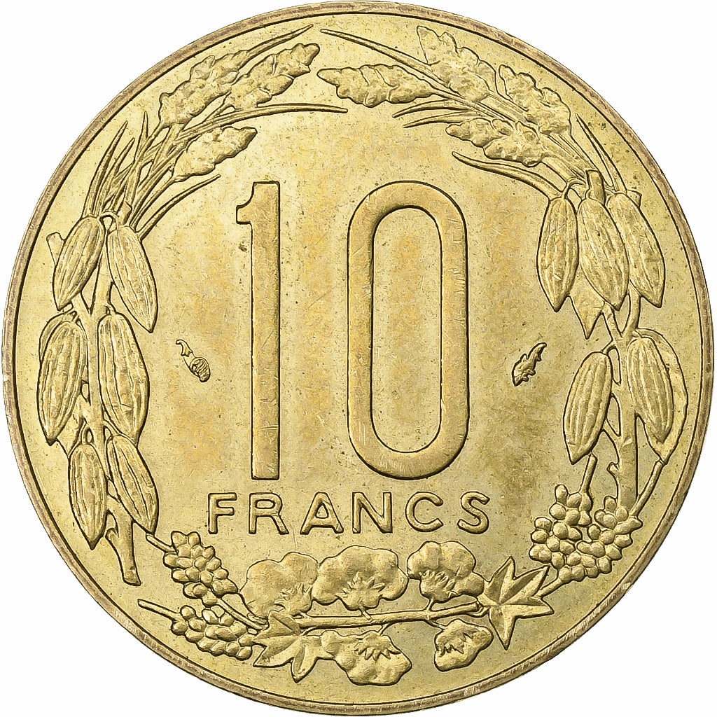Central African States, 10 Francs, 1977, Paris, Aluminum-Bronze, AU(50-53), KM:9