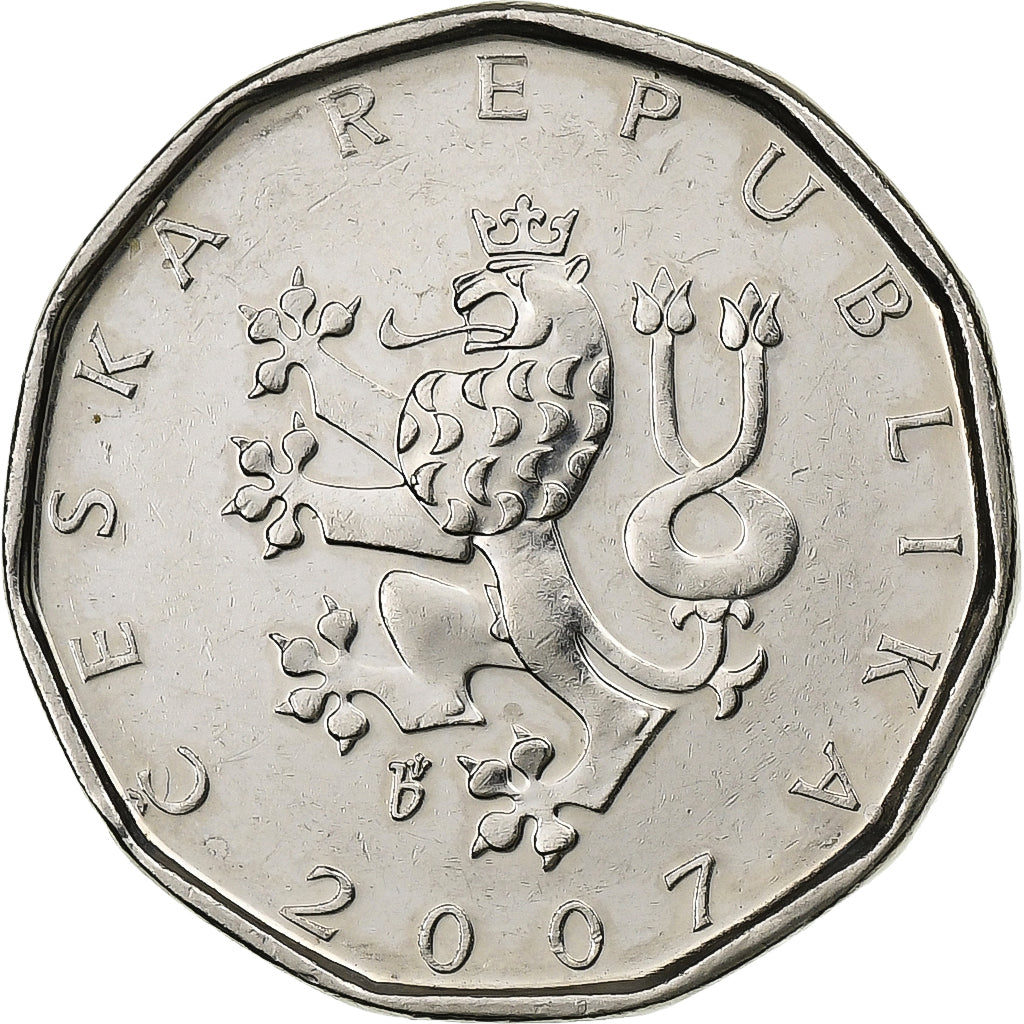 República Checa, 2 Koruny, 2007, Aço Niquelado, AU(55-58), KM:9