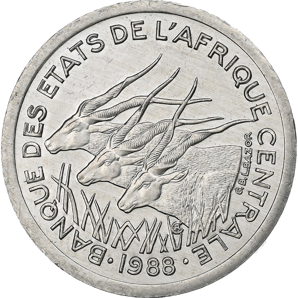 Central African States, Franc, 1988, Paris, Aluminum, AU(55-58), KM:8