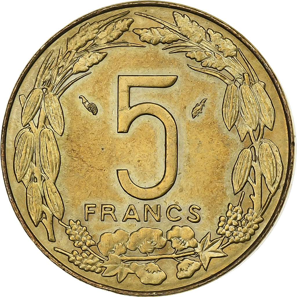 Zentralafrikanische Staaten, 5 Francs, 1975, Paris, Aluminum-Bronze, VZ, KM:7