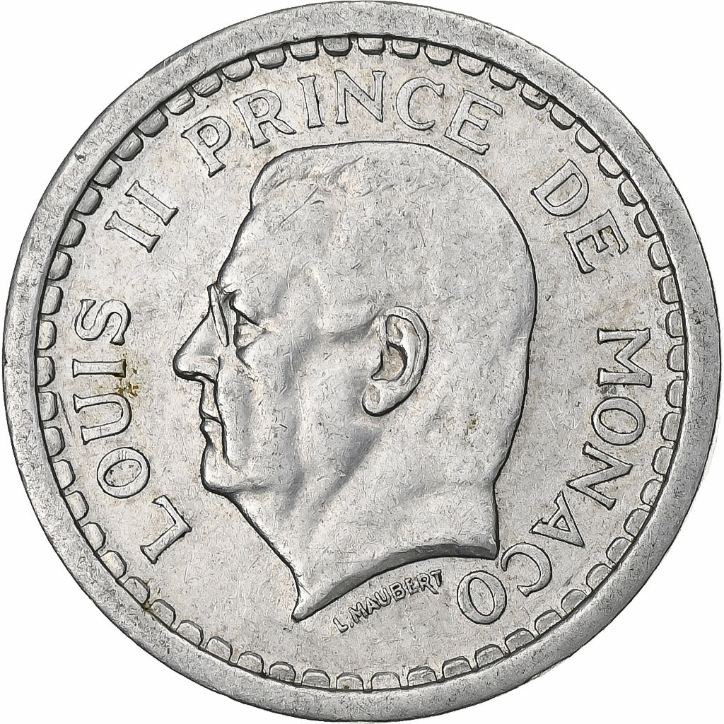 Monaco, Louis II, 2 Francs, 1943, Aluminium, EF(40-45), Gadoury:MC 133, KM:121