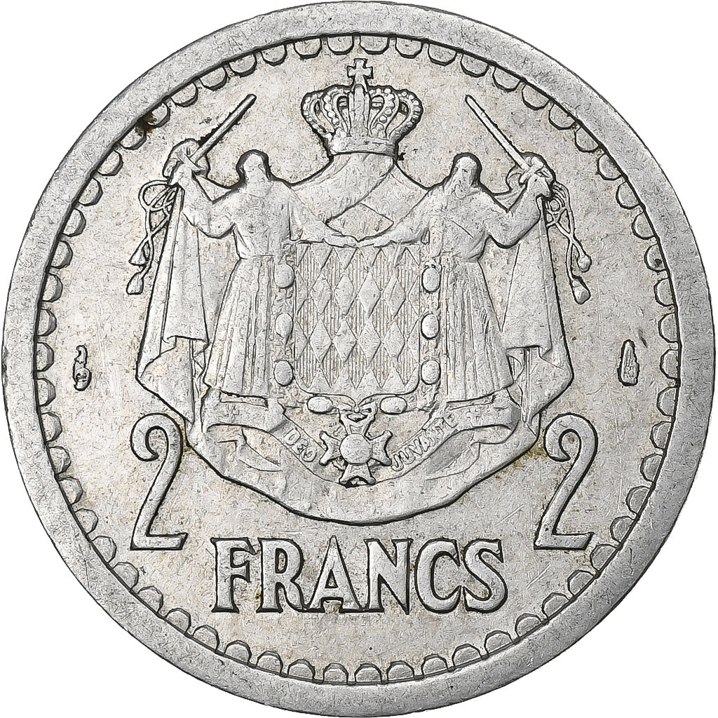 Monaco, Louis II, 2 Francs, 1943, Aluminium, EF(40-45), Gadoury:MC 133, KM:121