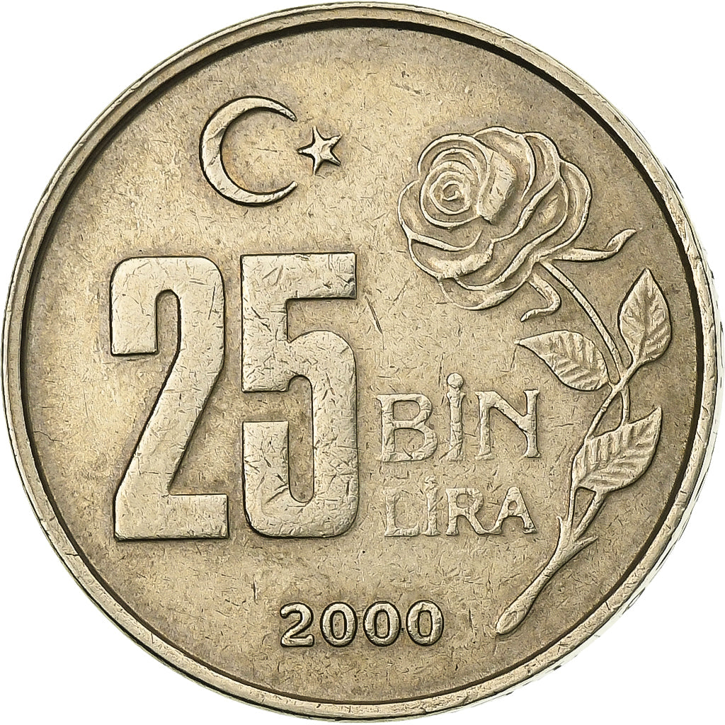 Turquia, 25000 Lira, 25 Bin Lira, 2000, Cobre-Níquel-Zinco, AU(50-53), KM:1041
